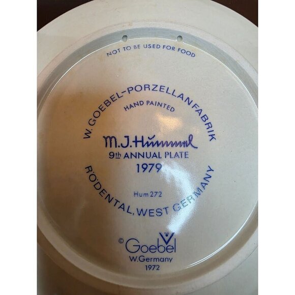 M.J. Hummel Goebel 1979 Vintage Collectors Plate 9th Annual HUM 272 W. Germany - Picture 7 of 10